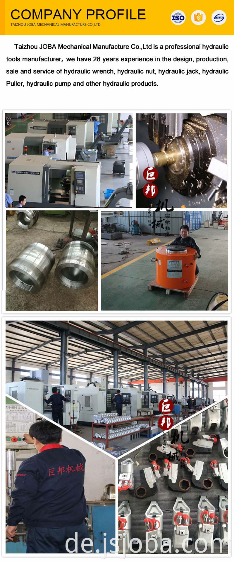 Joba WHCD-Seriestools Hytorc Power Cylinder China 15000 nm Preis hohl Niederprofil Hydraulikdrehmomentschlüssel